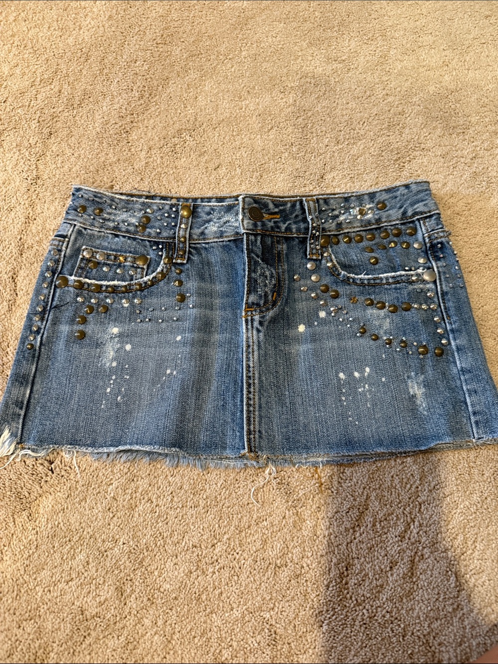 Forever 21 Blue Studded Distressed Denim Mini Skirt